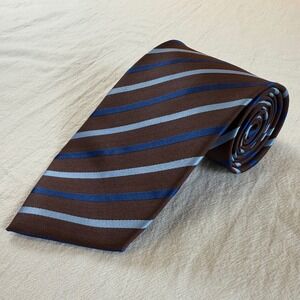 Paul Smith Tie Woven Silk Luxury Necktie Brown Blue Stripes Classic Length 4"W